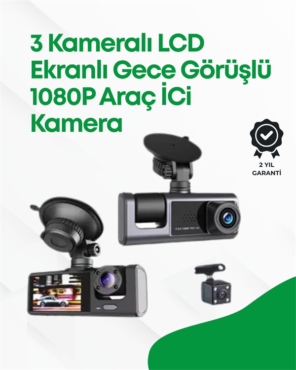 2.0” LCD Ekranlı Döngüsel Kayıt Özellikli Üç Kameralı Oto Kamera 1 2.0” LCD Ekranlı Döngüsel Kayıt Özellikli Üç Kameralı Oto Kamera