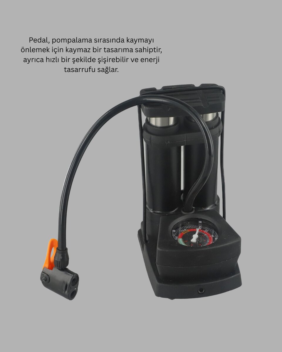 Basınç Saatli Ayak Pompası Bisiklet ve Araç Uyumlu 2 Basınç Saatli Ayak Pompası Bisiklet ve Araç Uyumlu - Görsel 2