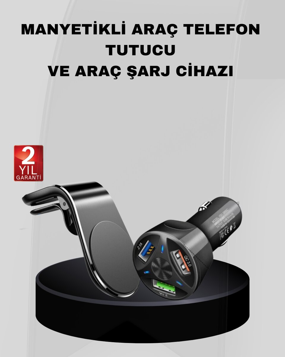 Araç İçi Telefon Tutucu + Quick Charge 3.0 Araç Şarj Cihazı Seti 1 Araç İçi Telefon Tutucu + Quick Charge 3.0 Araç Şarj Cihazı Seti