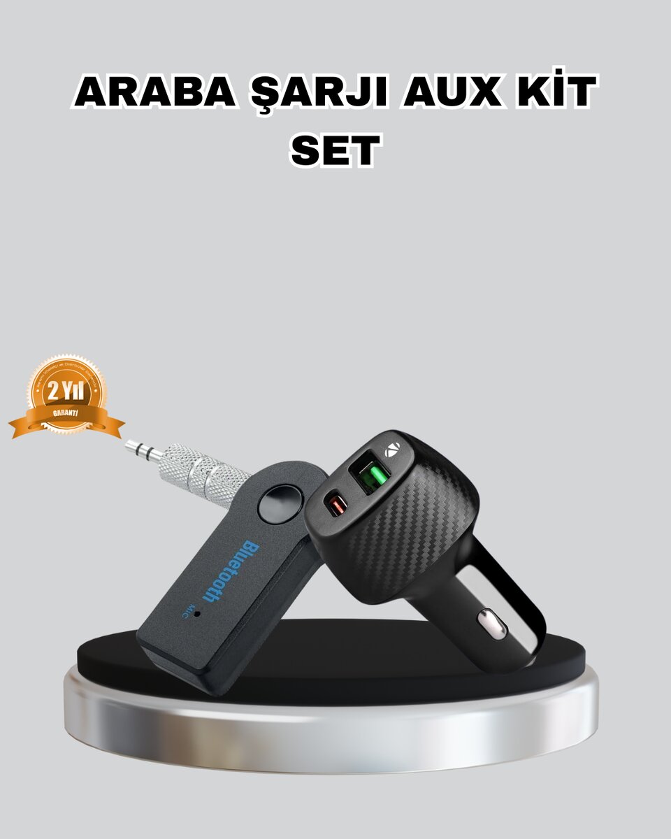 AUX Bluetooth Adaptör ve 38W Hızlı Araç Şarj Cihazı Seti 1 AUX Bluetooth Adaptör ve 38W Hızlı Araç Şarj Cihazı Seti