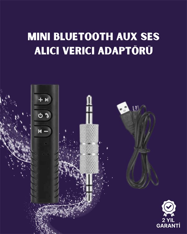 Bluetooth AUX Adaptör | 3.5mm Ses Girişi İçin Kablosuz Dönüştürücü, 10m Menzil 1 Bluetooth AUX Adaptör | 3.5mm Ses Girişi İçin Kablosuz Dönüştürücü, 10m Menzil