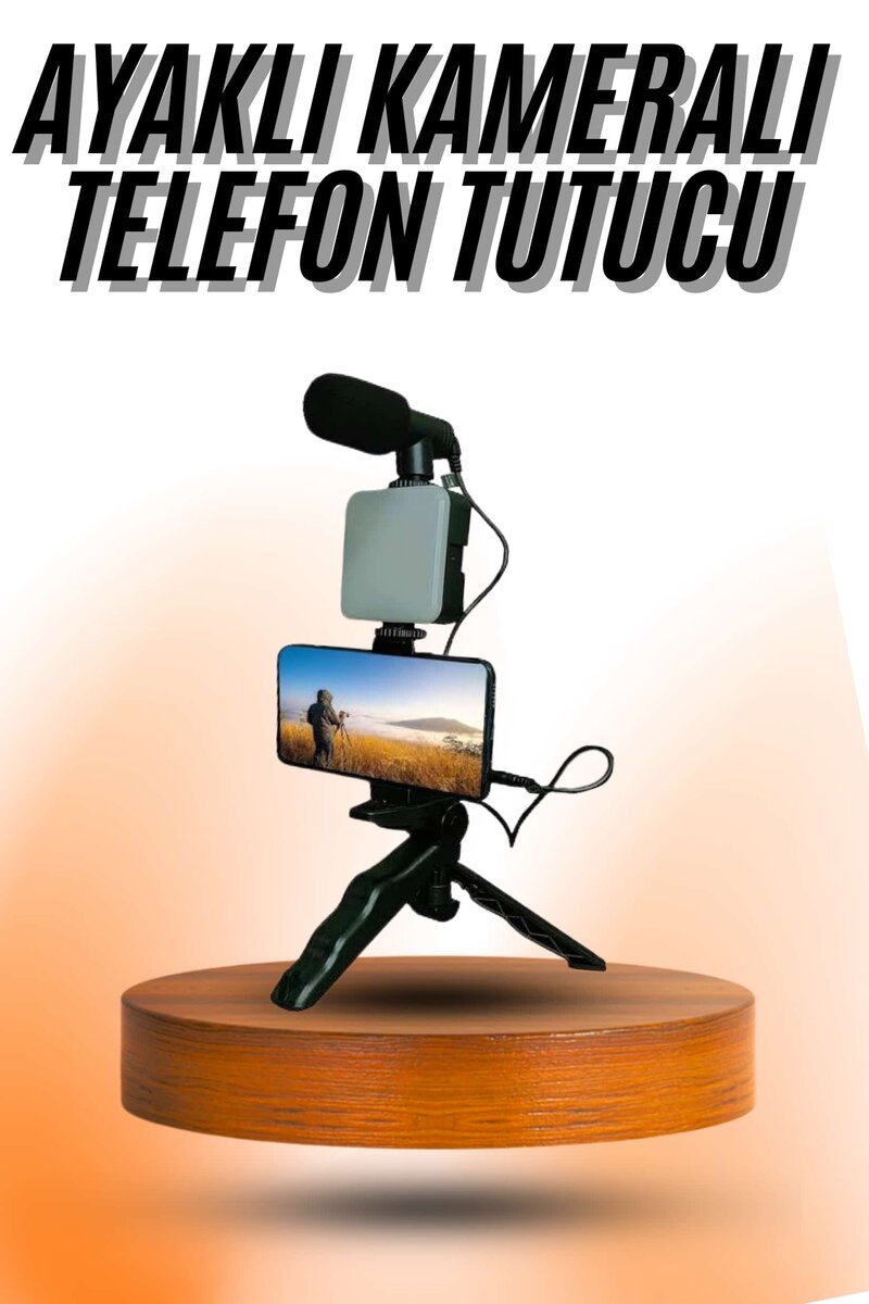 Telefon Tutucu Mini Mikrofonlu Tripod Vlog Çekim Video 1 Telefon Tutucu Mini Mikrofonlu Tripod Vlog Çekim Video