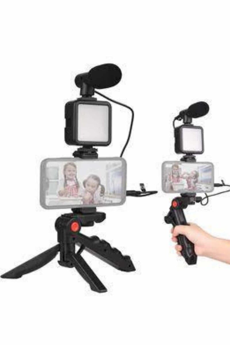 Telefon Tutucu Mini Mikrofonlu Tripod Vlog Çekim Video 2 Telefon Tutucu Mini Mikrofonlu Tripod Vlog Çekim Video - Görsel 2