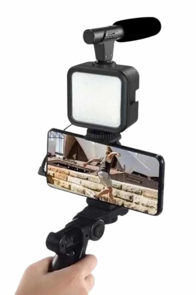 Telefon Tutucu Mini Mikrofonlu Tripod Vlog Çekim Video 3 Telefon Tutucu Mini Mikrofonlu Tripod Vlog Çekim Video - Görsel 3