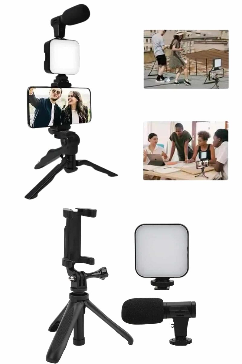 Telefon Tutucu Mini Mikrofonlu Tripod Vlog Çekim Video 4 Telefon Tutucu Mini Mikrofonlu Tripod Vlog Çekim Video - Görsel 4