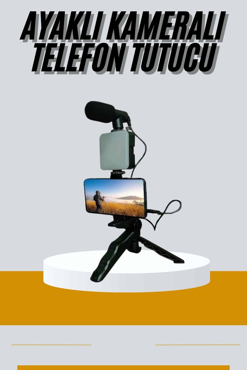Tripod Telefon Tutucu Kumandalı Mikrofon Led Işık Vlog Video Kayıt 1 Tripod Telefon Tutucu Kumandalı Mikrofon Led Işık Vlog Video Kayıt