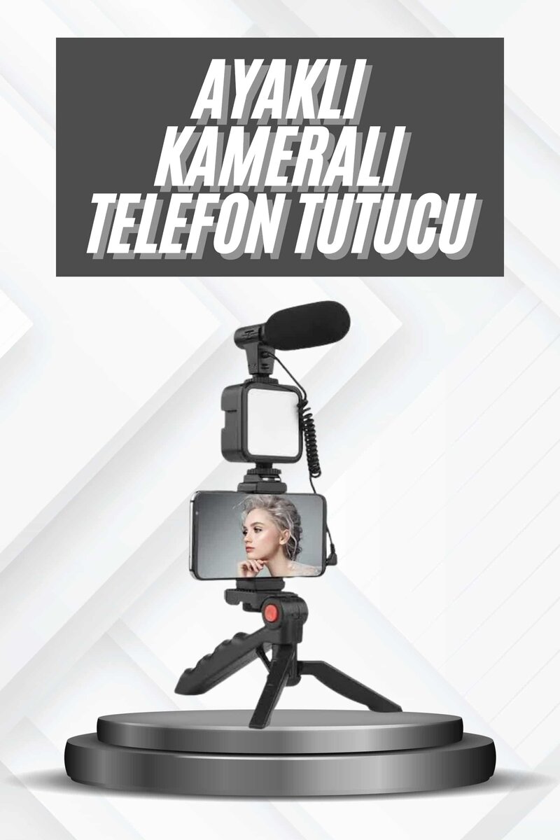 Telefon Tutucu Mikrofonlu Işıklı Youtuber Video Kayıt 1 Telefon Tutucu Mikrofonlu Işıklı Youtuber Video Kayıt