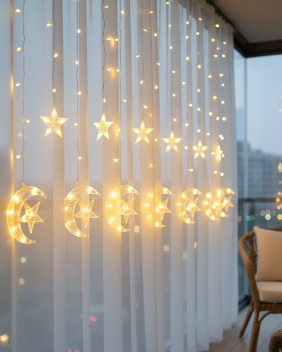 Hilal Yıldız LED Perde Işık Balkon Pencere ve Oda Dekorasyonu 1 Hilal Yıldız LED Perde Işık Balkon Pencere ve Oda Dekorasyonu