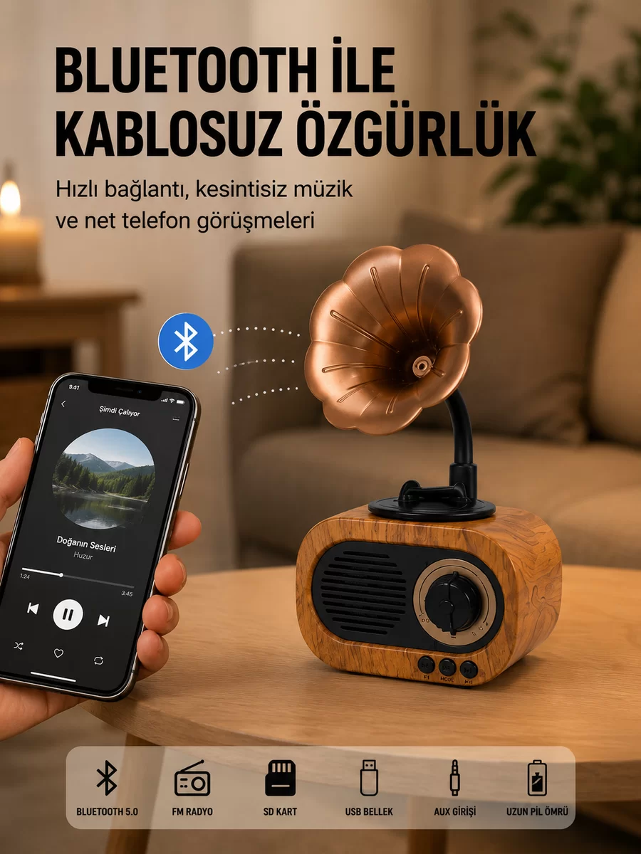 Mini Nostaljik Bluetooth Hoparlör FM Radyo 8 Saat Batarya Yeni Nesil 1 Mini Nostaljik Bluetooth Hoparlör FM Radyo 8 Saat Batarya Yeni Nesil