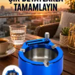 Yuvarlak Metal Küllük Çakmak Entegreli Dayanıklı Yapı Yeni Nesil