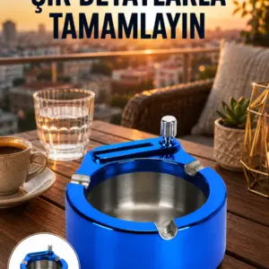 Yuvarlak Metal Küllük Çakmak Entegreli Dayanıklı Yapı Yeni Nesil
