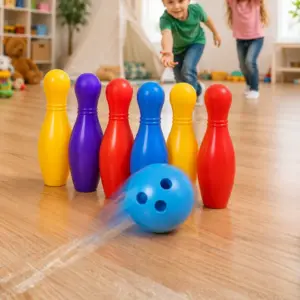Çocuk Bowling Seti Renkli Top ve 6 Kuka İçeren Eğitici Oyun