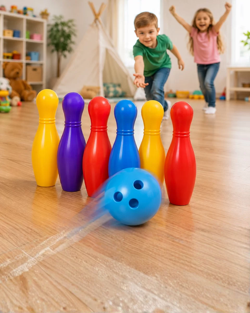 Çocuk Bowling Seti Renkli Top ve 6 Kuka İçeren Eğitici Oyun 1 Çocuk Bowling Seti Renkli Top ve 6 Kuka İçeren Eğitici Oyun