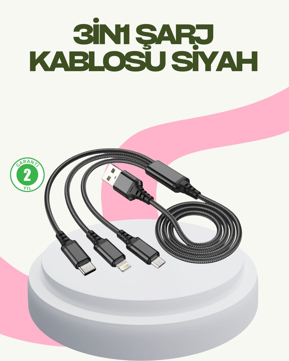 Hızlı Şarj Destekli Çoklu Şarj Kablosu – Seyahat ve Günlük Kullanım 1 Hızlı Şarj Destekli Çoklu Şarj Kablosu – Seyahat ve Günlük Kullanım