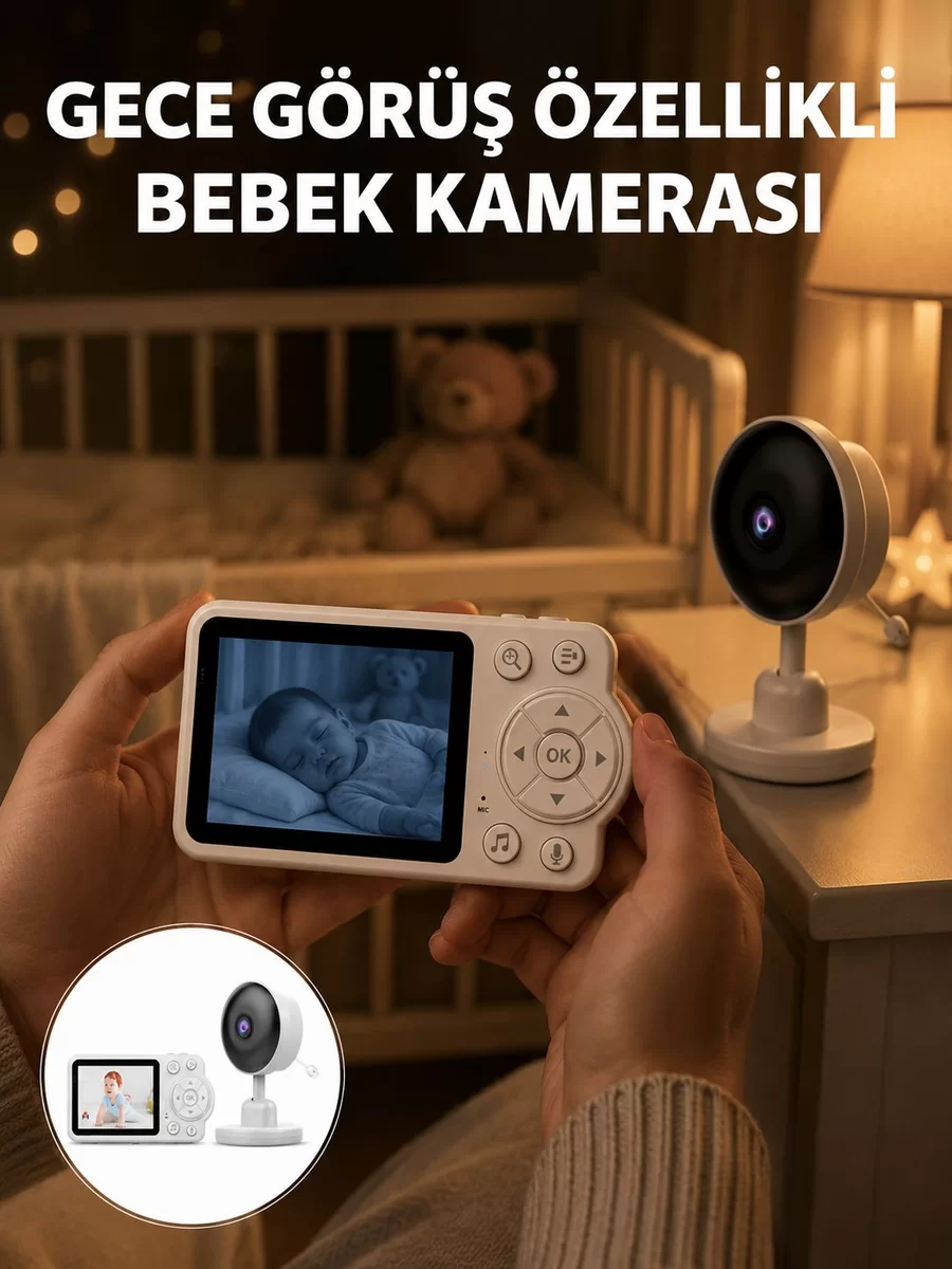 Gece Görüşlü Kablosuz Bebek Monitörü Ağlama ve Hareket Algılama Yeni Nesil 1 Gece Görüşlü Kablosuz Bebek Monitörü Ağlama ve Hareket Algılama Yeni Nesil