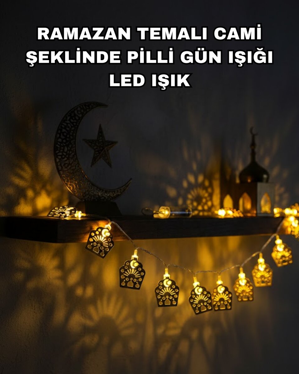 Pilli Ramazan ve Bayram LED Işık Zinciri Cami Temalı Dekoratif 1 Pilli Ramazan ve Bayram LED Işık Zinciri Cami Temalı Dekoratif