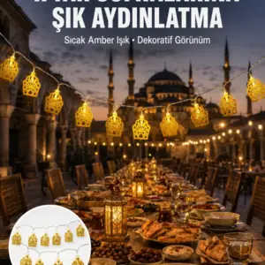 Dekoratif Ramazan LED Işık Pilli Cami Tasarımlı Zincir Aydınlatma Yeni Nesil