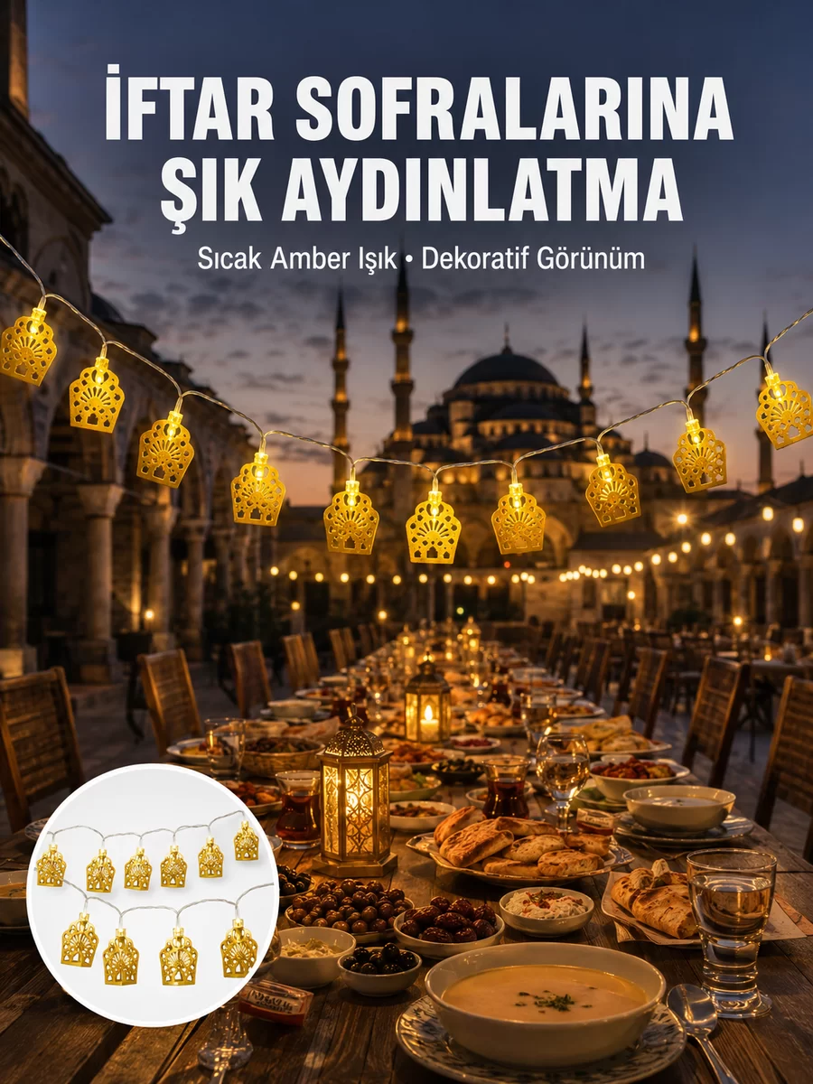 Dekoratif Ramazan LED Işık Pilli Cami Tasarımlı Zincir Aydınlatma Yeni Nesil 1 Dekoratif Ramazan LED Işık Pilli Cami Tasarımlı Zincir Aydınlatma Yeni Nesil