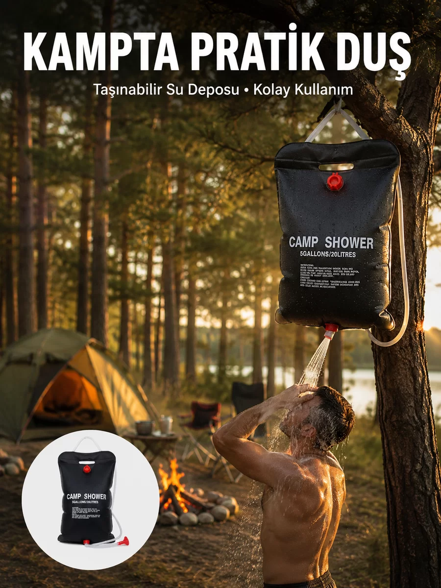 Taşınabilir Kamp Duşu Solar Isıtmalı 20 Litre Su Kapasiteli Hijyen Çözümü Yeni Nesil 1 Taşınabilir Kamp Duşu Solar Isıtmalı 20 Litre Su Kapasiteli Hijyen Çözümü Yeni Nesil