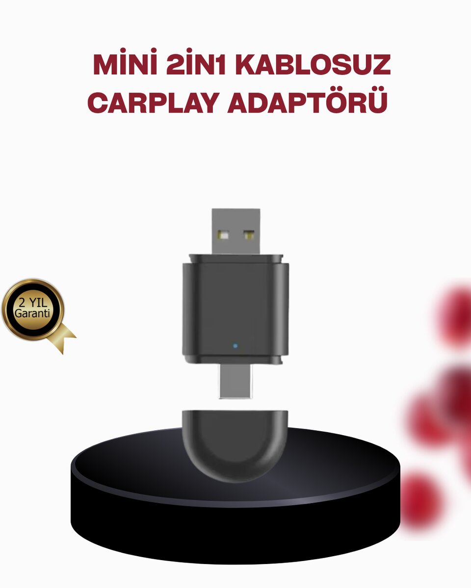 Kablosuz CarPlay Adaptörü – Bluetooth 5.4 ve Wi-Fi 6 Teknolojili Tak & Çalıştır Dönüştürücü 1 Kablosuz CarPlay Adaptörü – Bluetooth 5.4 ve Wi-Fi 6 Teknolojili Tak & Çalıştır Dönüştürücü