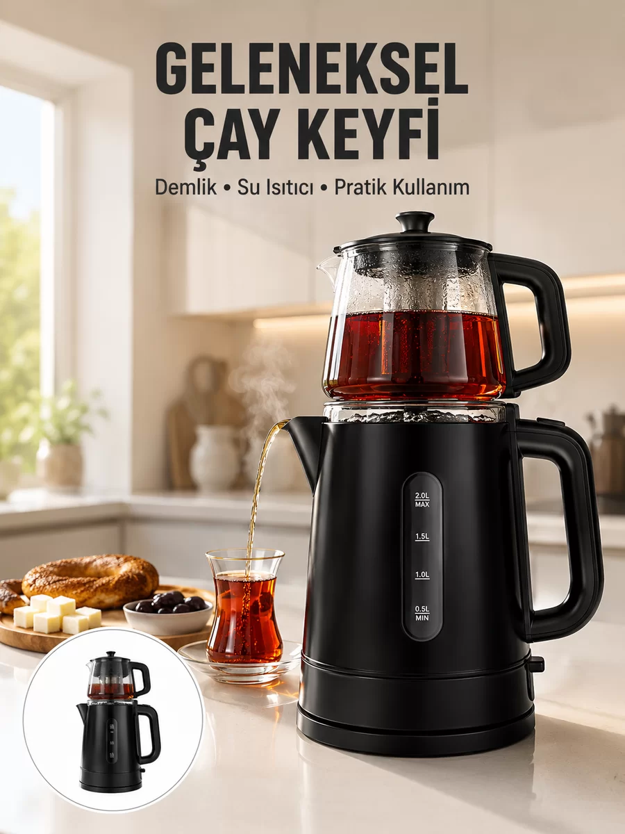 09 L Cam Demlik ve 17 L Su Haznesi ile Çay Keyfi Yeni Nesil 1 09 L Cam Demlik ve 17 L Su Haznesi ile Çay Keyfi Yeni Nesil