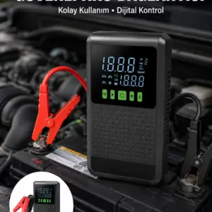 12.000 mAh Şarjlı Araç Akü Takviye ve Işıklı Hava Kompresörü Yeni Nesil