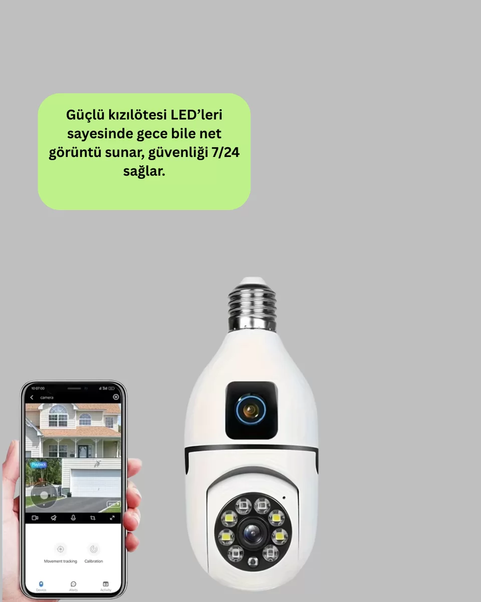 1080P WiFi Ampul Güvenlik Kamerası – Gece Görüş & Uzaktan Erişim Yeni Nesil 2 1080P WiFi Ampul Güvenlik Kamerası – Gece Görüş & Uzaktan Erişim Yeni Nesil - Görsel 2