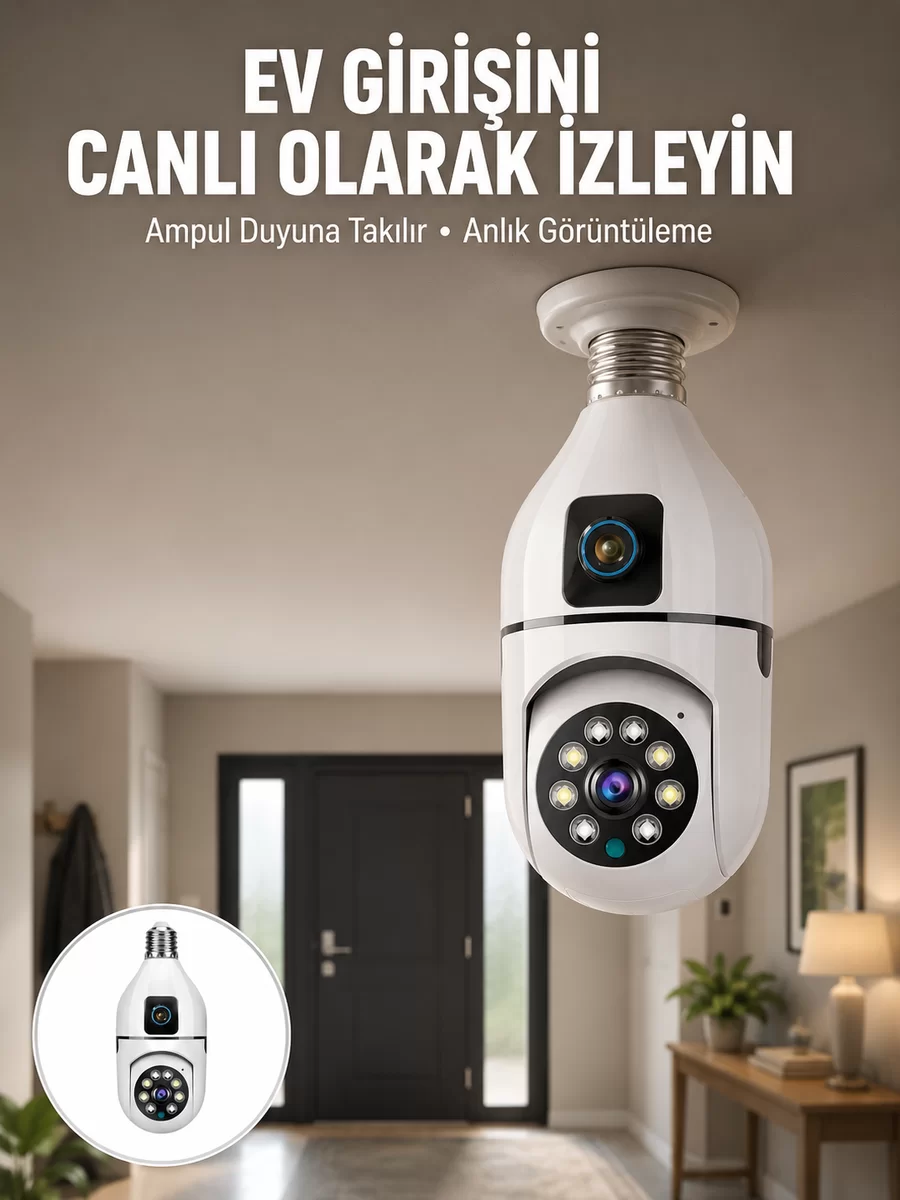 1080P WiFi Ampul Güvenlik Kamerası – Gece Görüş & Uzaktan Erişim Yeni Nesil 1 1080P WiFi Ampul Güvenlik Kamerası – Gece Görüş & Uzaktan Erişim Yeni Nesil