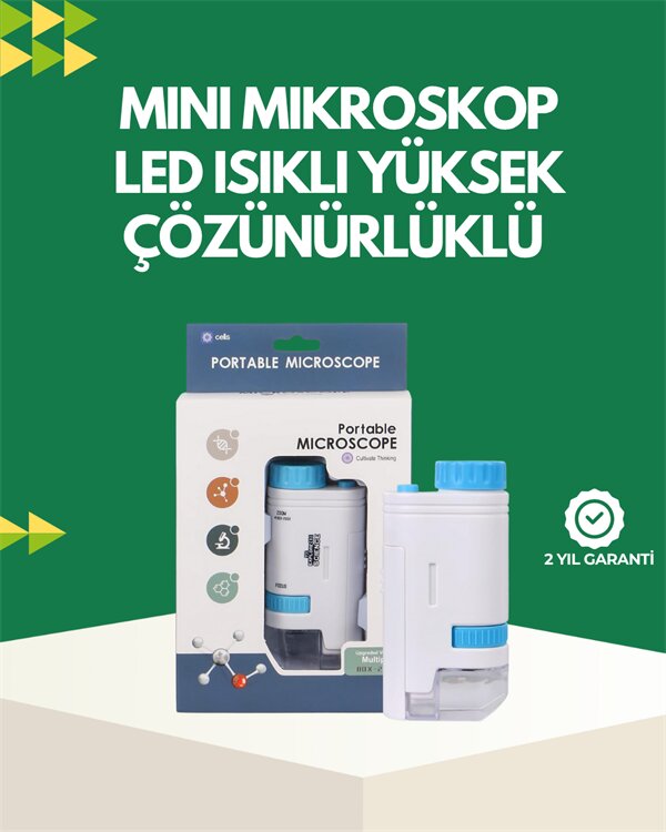 LED Aydınlatmalı 80–200 Kat Büyütmeli Cep Mikroskop 1 LED Aydınlatmalı 80–200 Kat Büyütmeli Cep Mikroskop