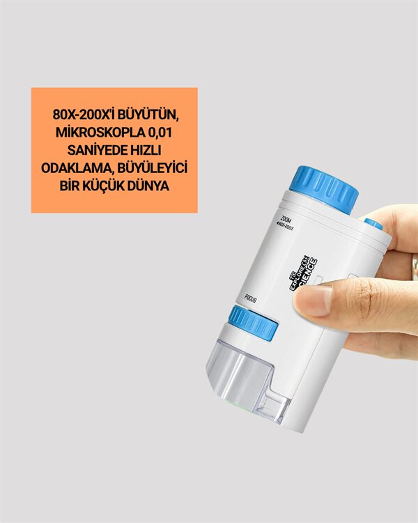 LED Aydınlatmalı 80–200 Kat Büyütmeli Cep Mikroskop 2 LED Aydınlatmalı 80–200 Kat Büyütmeli Cep Mikroskop - Görsel 2