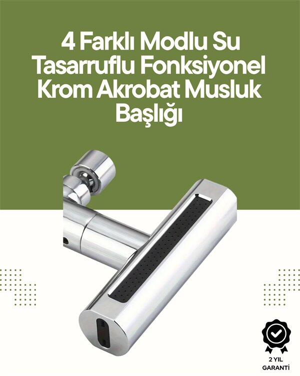 Krom Musluk Başlığı | 4'ü 1 Arada Su Çıkışı | Kolay Montajlı 1 Krom Musluk Başlığı | 4'ü 1 Arada Su Çıkışı | Kolay Montajlı