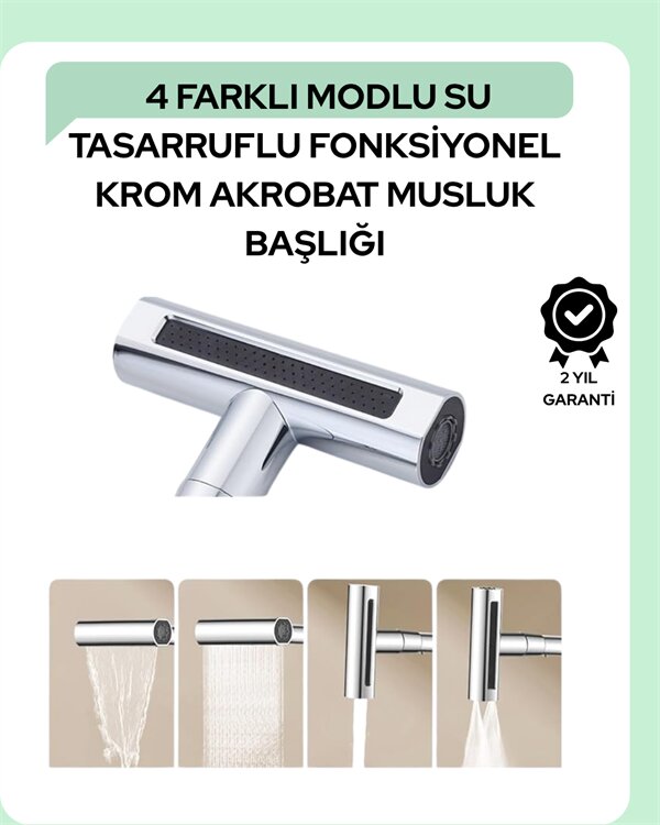 Çok Fonksiyonlu Musluk Başlığı | 4 Su Modu | Geniş Uyumlu Adaptör Seti | Mutfak ve Banyo Uyumlu 1 Çok Fonksiyonlu Musluk Başlığı | 4 Su Modu | Geniş Uyumlu Adaptör Seti | Mutfak ve Banyo Uyumlu