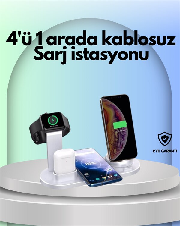 iPhone Apple Watch ve AirPods ile Uyumlu 4'ü 1 Arada Şarj Ünitesi – Tüm Apple Cihazları Tek Noktada 1 iPhone Apple Watch ve AirPods ile Uyumlu 4'ü 1 Arada Şarj Ünitesi – Tüm Apple Cihazları Tek Noktada