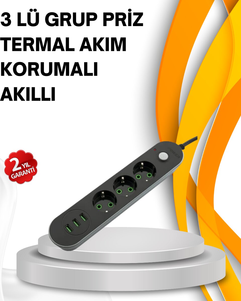 Hızlı Şarj Özellikli 3 USB Girişli Üçlü Priz 1 Hızlı Şarj Özellikli 3 USB Girişli Üçlü Priz