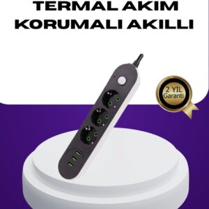 Haydiburaya 17 USB Yuvalı Anahtarlı Üçlü Priz 2 Metre Kablolu