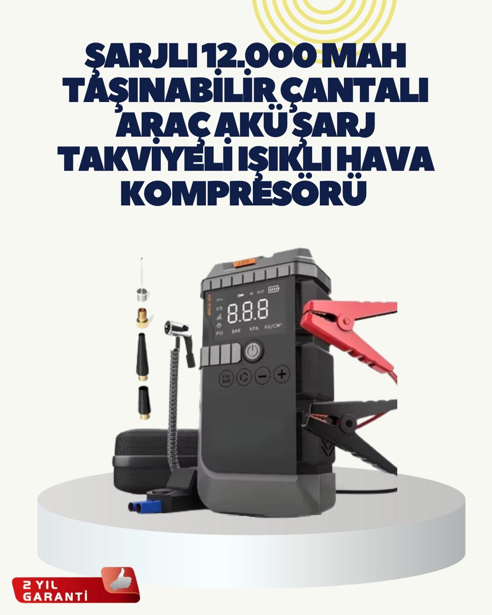 Taşınabilir Akü Takviye Cihazı Işıklı Hava Kompresörü Powerbank 1 Taşınabilir Akü Takviye Cihazı Işıklı Hava Kompresörü Powerbank