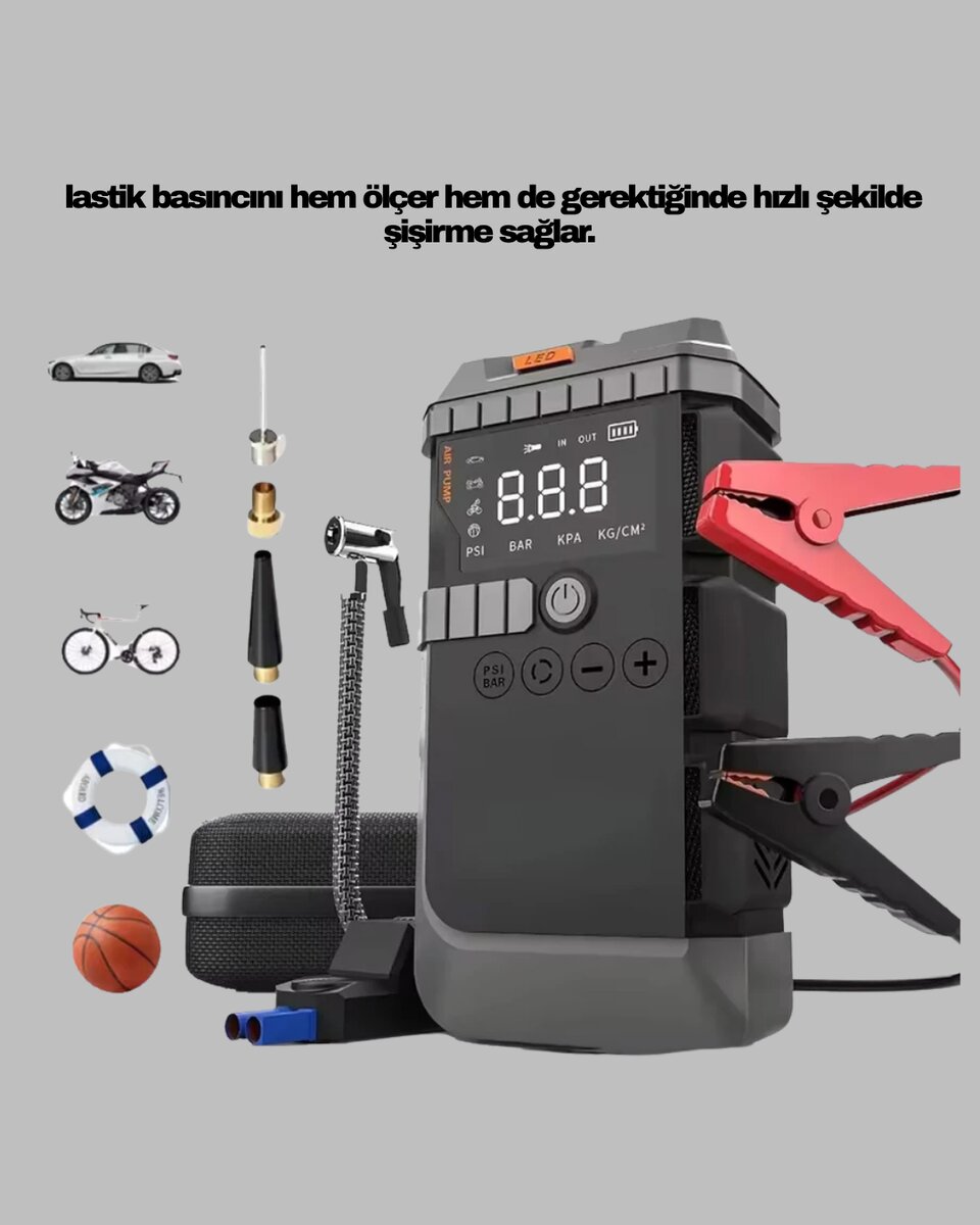 Taşınabilir Akü Takviye Cihazı Işıklı Hava Kompresörü Powerbank 3 Taşınabilir Akü Takviye Cihazı Işıklı Hava Kompresörü Powerbank - Görsel 3