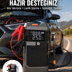 Işıklı Hava Kompresörlü Taşınabilir Akü Takviye Ünitesi Yeni Nesil