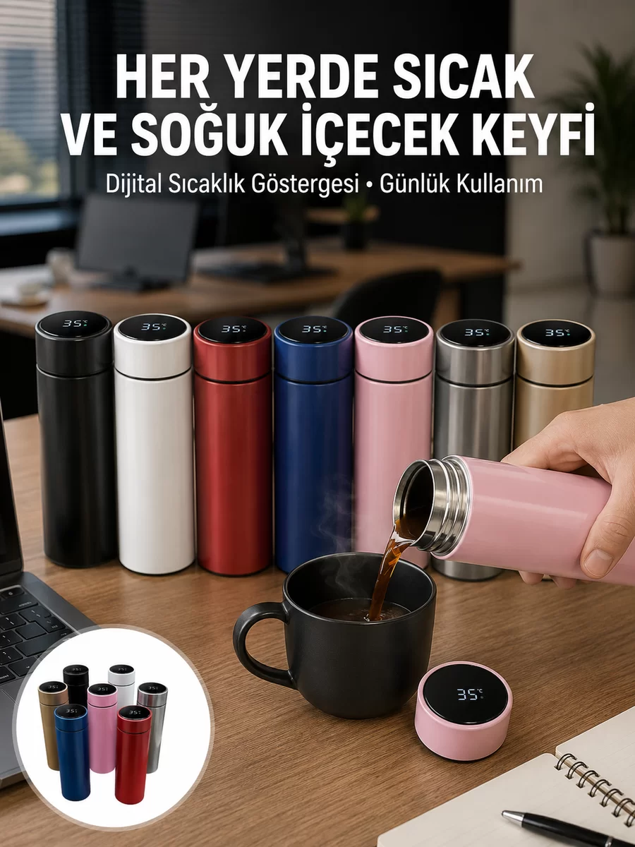 Uzun Süre Isı Koruma Sağlayan Dijital Göstergeli Termos Yeni Nesil 1 Uzun Süre Isı Koruma Sağlayan Dijital Göstergeli Termos Yeni Nesil