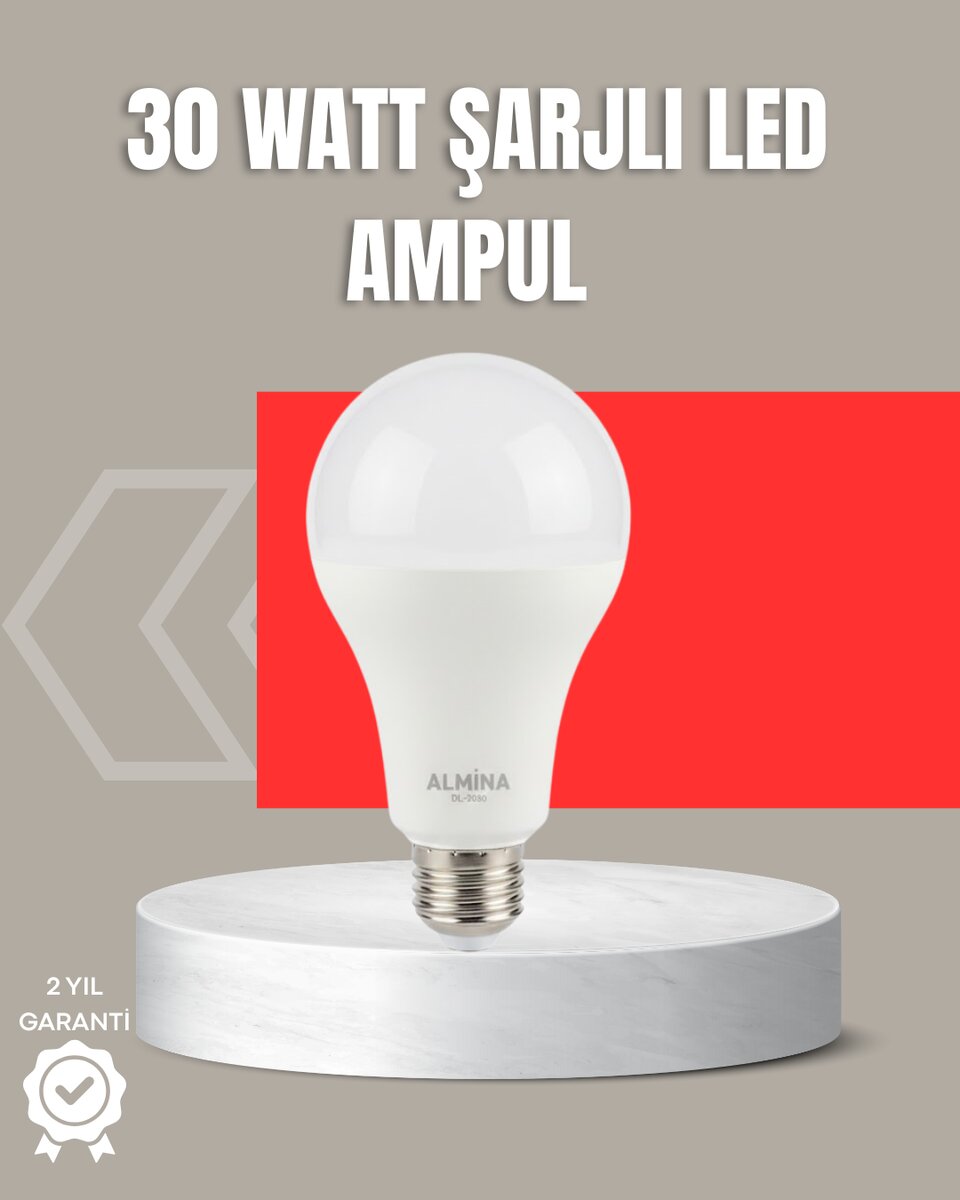 30W Şarjlı LED Ampul E27 Duy %80 Enerji Tasarruflu Soğuk Beyaz 1 30W Şarjlı LED Ampul E27 Duy %80 Enerji Tasarruflu Soğuk Beyaz