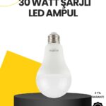 Yüksek Işık Güçlü Şarjlı LED Ampul E27 30W Enerji Tasarruflu