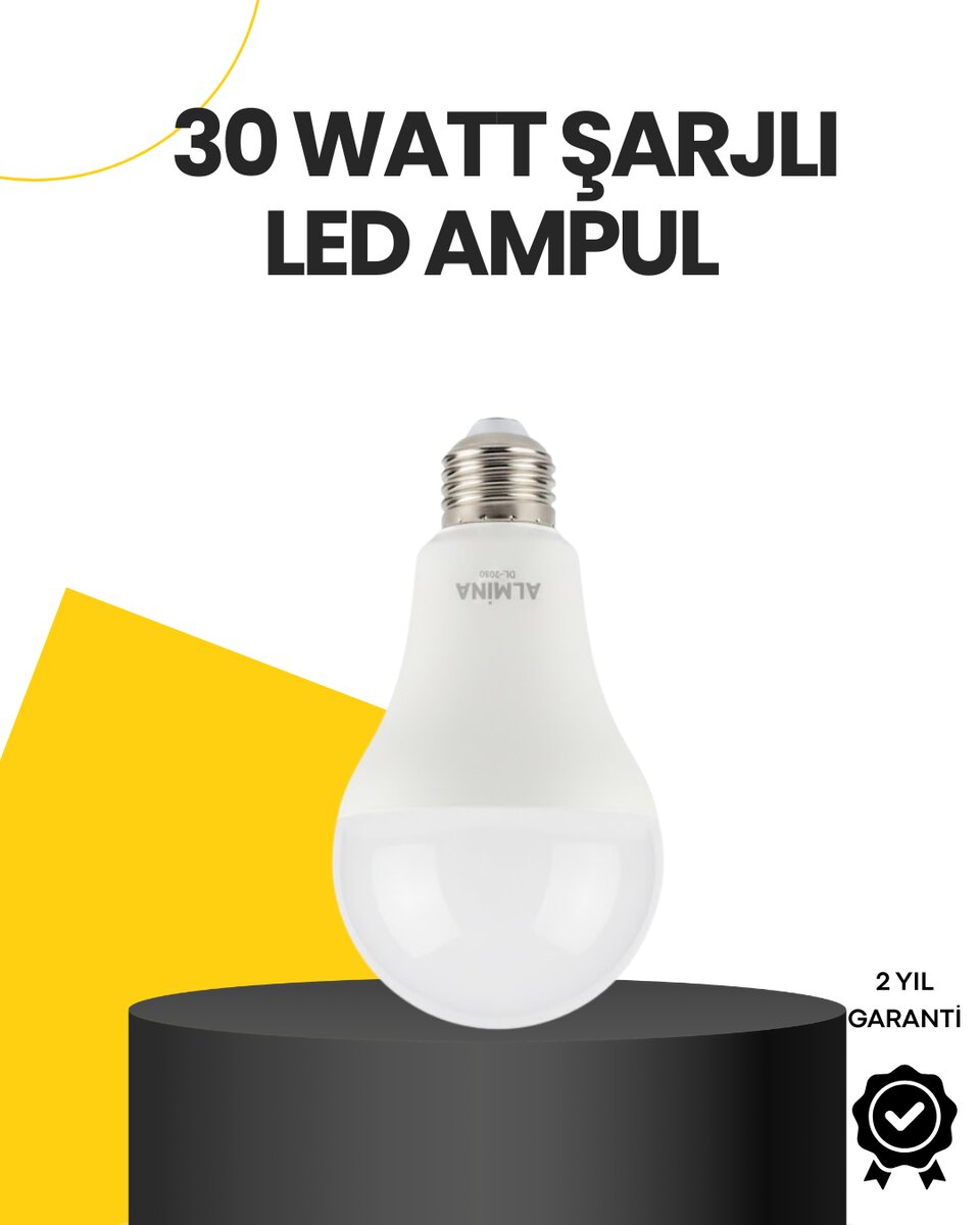 Yüksek Işık Güçlü Şarjlı LED Ampul E27 30W Enerji Tasarruflu 1 Yüksek Işık Güçlü Şarjlı LED Ampul E27 30W Enerji Tasarruflu