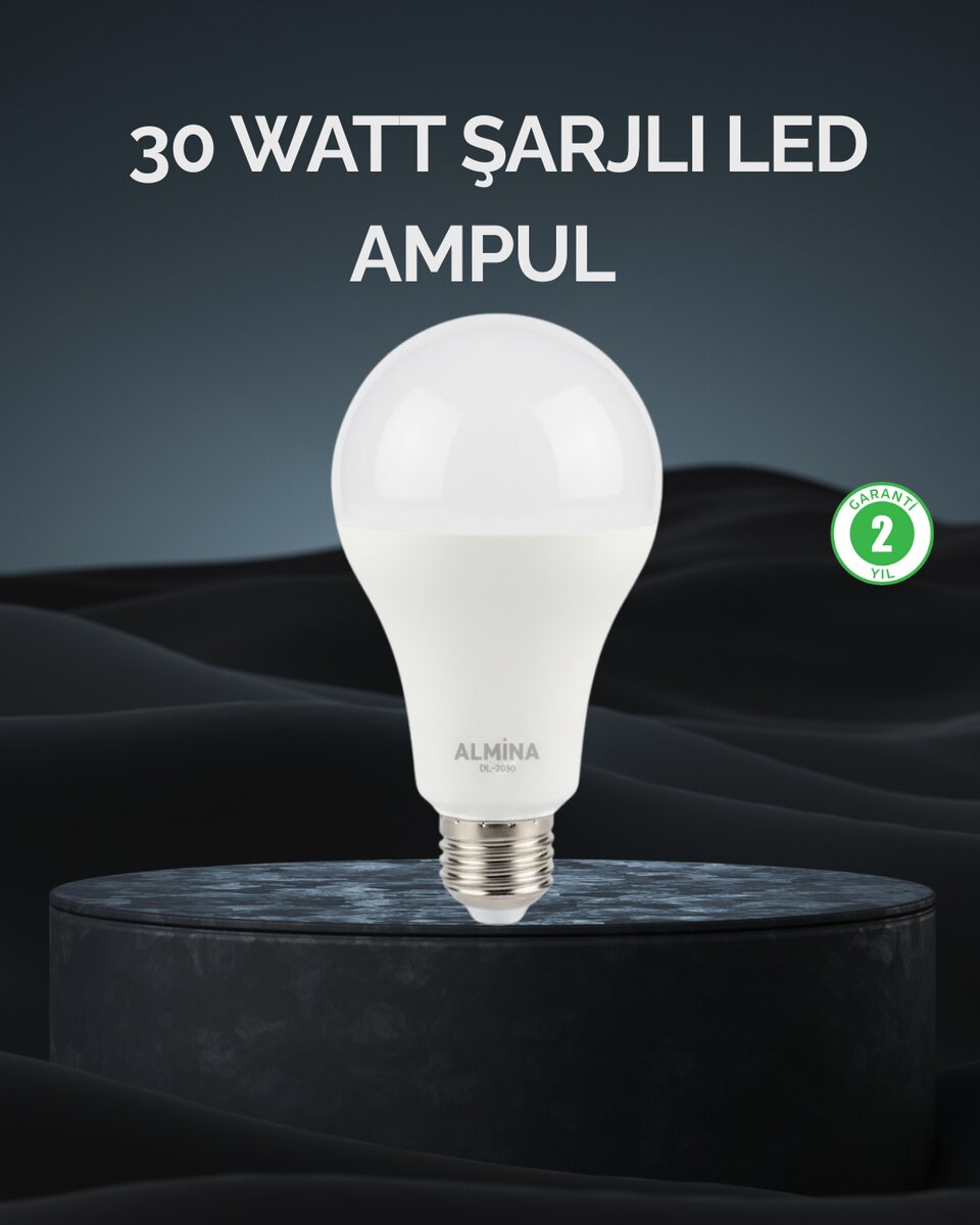 Şarjlı LED Ampul 30 Watt Soğuk Beyaz 1 Şarjlı LED Ampul 30 Watt Soğuk Beyaz