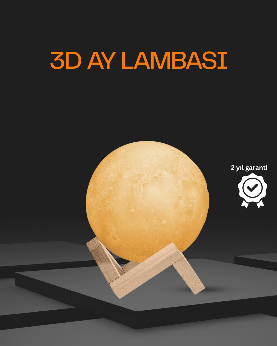 Ahşap Standlı 3D Baskı Ay Lambası 16 Renkli ve Şarjlı Uzaktan Kumandalı 1 Ahşap Standlı 3D Baskı Ay Lambası 16 Renkli ve Şarjlı Uzaktan Kumandalı