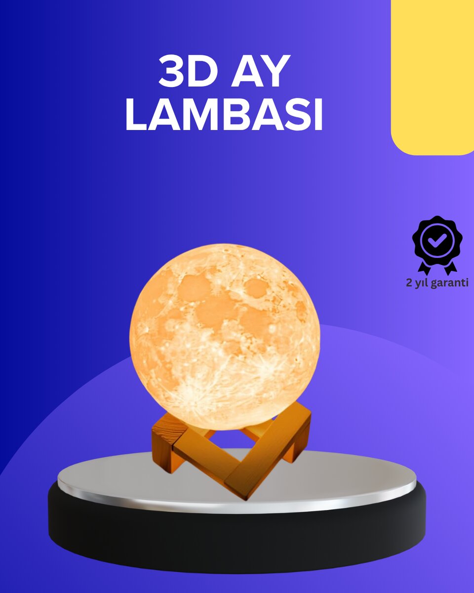16 Renkli 3D Baskılı Ay Lambası Ahşap Standlı ve Uzaktan Kumandalı 1 16 Renkli 3D Baskılı Ay Lambası Ahşap Standlı ve Uzaktan Kumandalı
