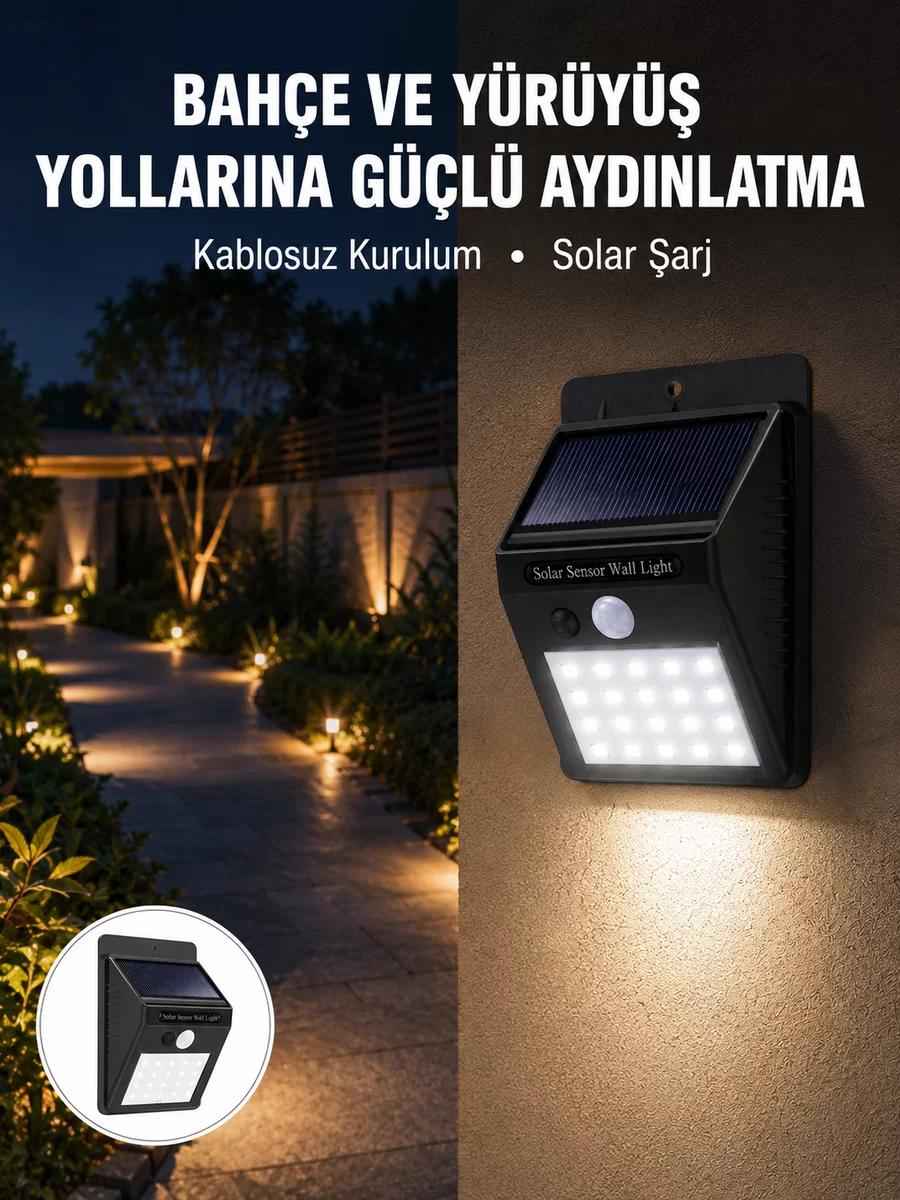 Kablosuz Solar LED Lamba | Bahçe Veranda Merdiven Işığı Otomatik Aç-Kapa Sensörlü Yeni Nesil 1 Kablosuz Solar LED Lamba | Bahçe Veranda Merdiven Işığı Otomatik Aç-Kapa Sensörlü Yeni Nesil