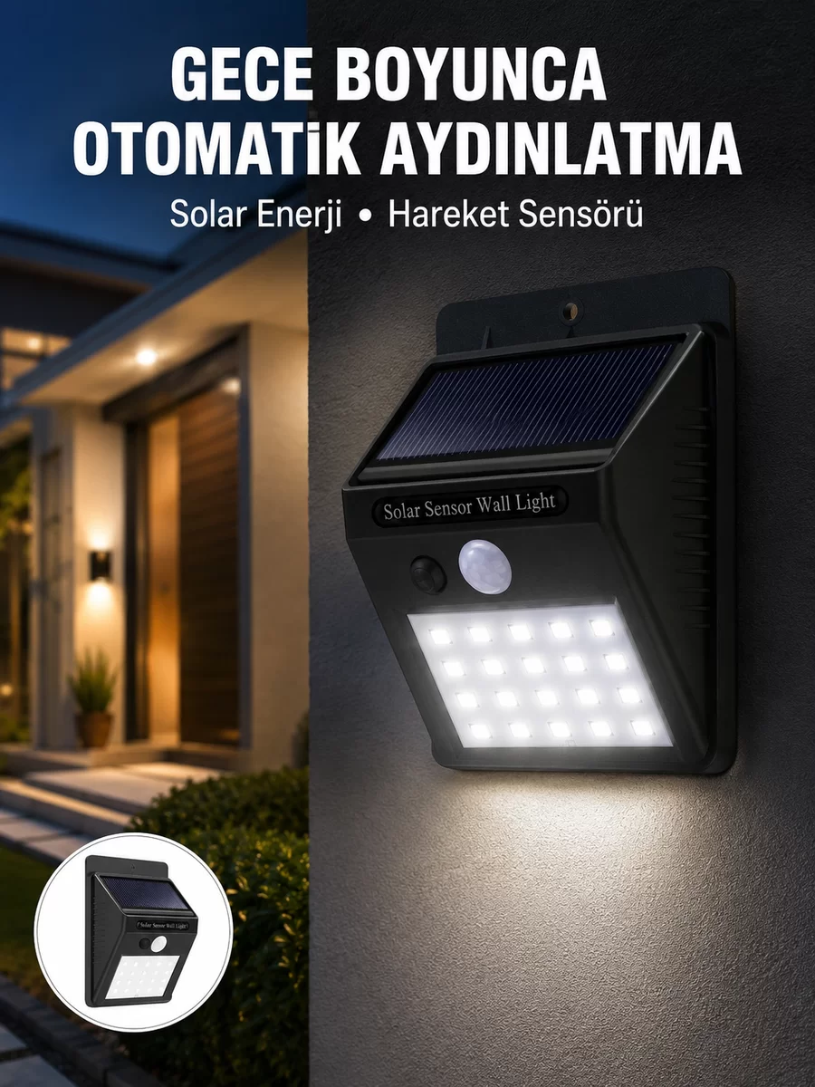 Su Geçirmez 20 LED Solar Aydınlatma | Dış Mekan için PIR Hareket Sensörü ile Akıllı Işık Yeni Nesil 1 Su Geçirmez 20 LED Solar Aydınlatma | Dış Mekan için PIR Hareket Sensörü ile Akıllı Işık Yeni Nesil