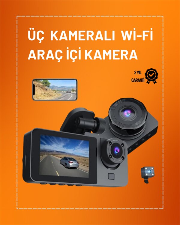 Full HD Çözünürlüklü Üç Kameralı Araç İçi Kamera – Park ve Sürüş Güvenliği 1 Full HD Çözünürlüklü Üç Kameralı Araç İçi Kamera – Park ve Sürüş Güvenliği