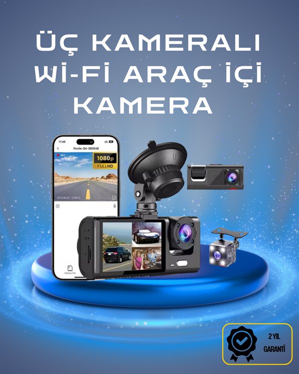 Üç Kameralı 1080p Full HD Araç İçi Kamera – G-Sensörlü ve Gece Görüşlü 1 Üç Kameralı 1080p Full HD Araç İçi Kamera – G-Sensörlü ve Gece Görüşlü