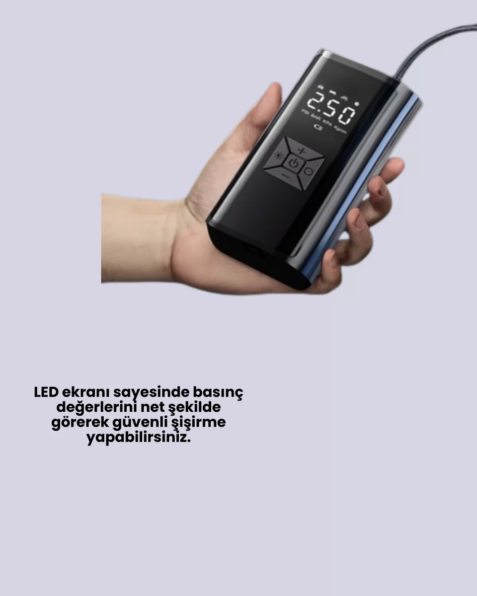 12V Uyumlu Çok İşlevli Akıllı Araç Lastik Pompası Yeni Nesil 4 12V Uyumlu Çok İşlevli Akıllı Araç Lastik Pompası Yeni Nesil - Görsel 4